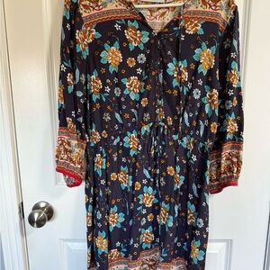 New York & Company Black Floral Long Sleeve Dress